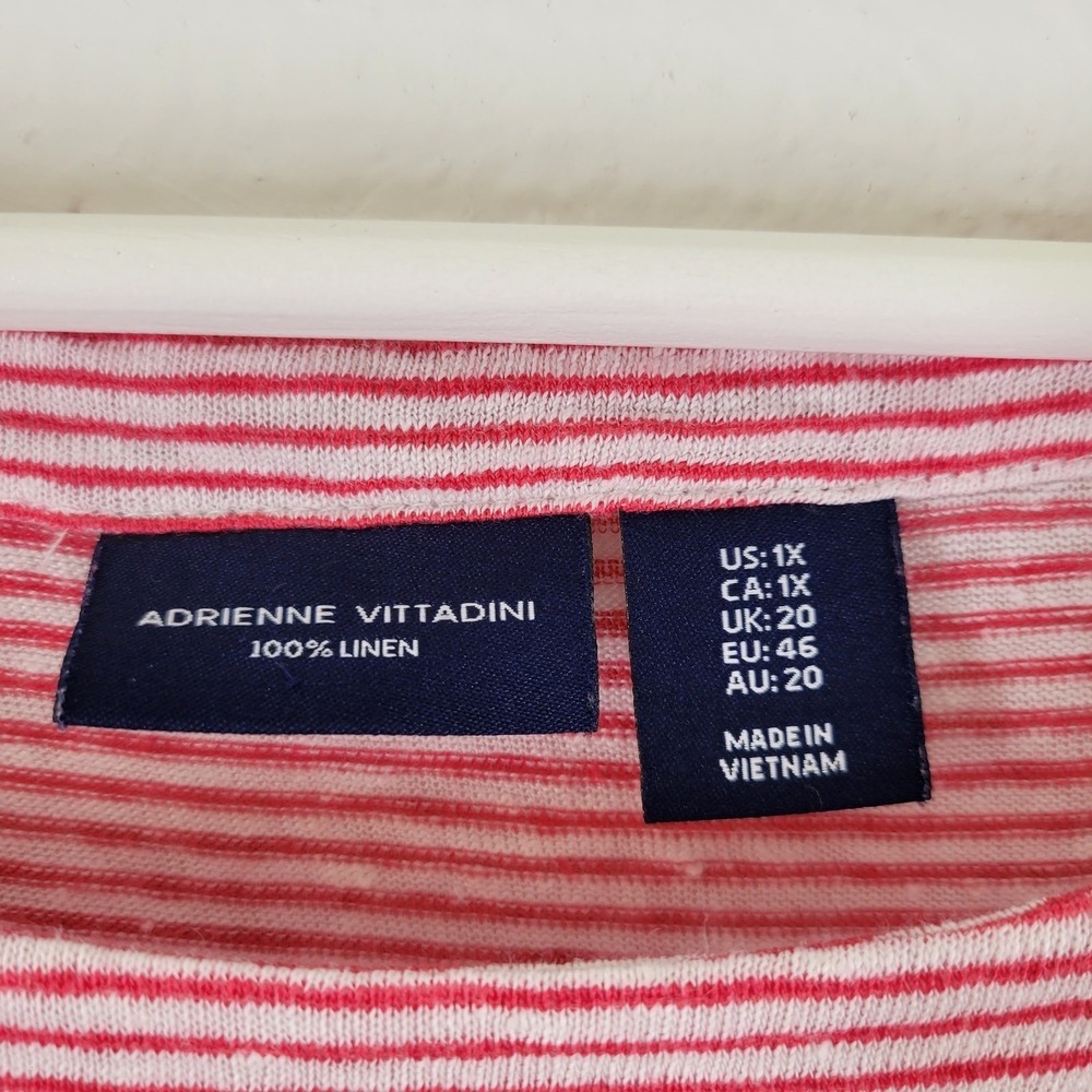 Adrienne Vittadini Linen Top Women 1X Red White Stripe‎ Button Back - Picture 5 of 8